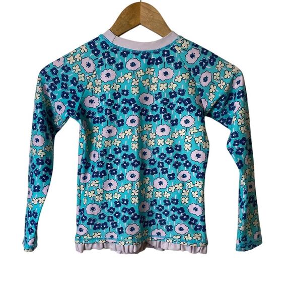 Hanna Andersson Girls Blue Floral Ruffle Hem Swim Top Rash Guard Size 8 - Picture 2 of 4